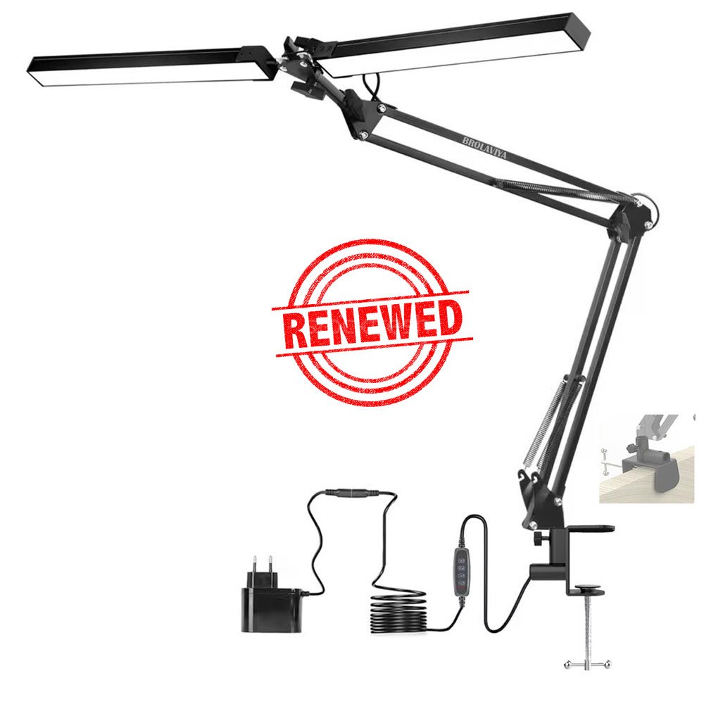 (Renewed) BROLAVIYA® Overhead New Double Head LED Desk Lamp Light with Metal Arm Table Lamp Stand, 3