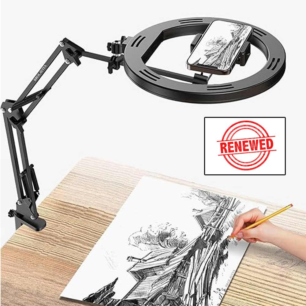 (Renewed) BROLAVIYA® No Shadow Overhead Video Mobile Stand with Extra Long Metal Arm, 10 inch Selfie