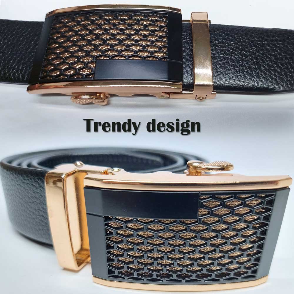 BROLAVIYA® Universal Adjustable Automatic Ratchet Buckle Mens Belt, Length 110 CM, Silver  - Image 3