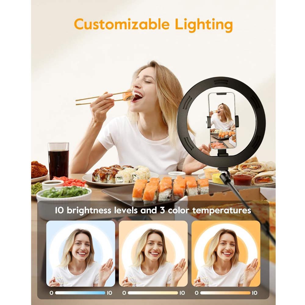 BROLAVIYA® No Shadow Overhead Video Mobile Floor Stand, Metal Arm, 10 inch Selfie Ring Lig - Image 7