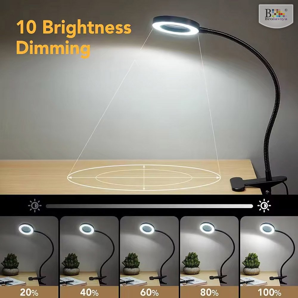 BROLAVIYA® Overhead 5X Magnifying Glass with 12cm Led Light, 3 Color Modes Dimmable, Flexi - Image 2