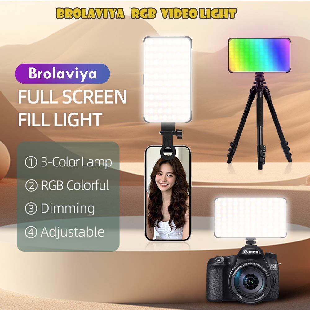 BROLAVIYA® Full Color RGB Video Light, 4000mAh Rechargeable, Dimmable with Cold Shoe, Port - Image 3