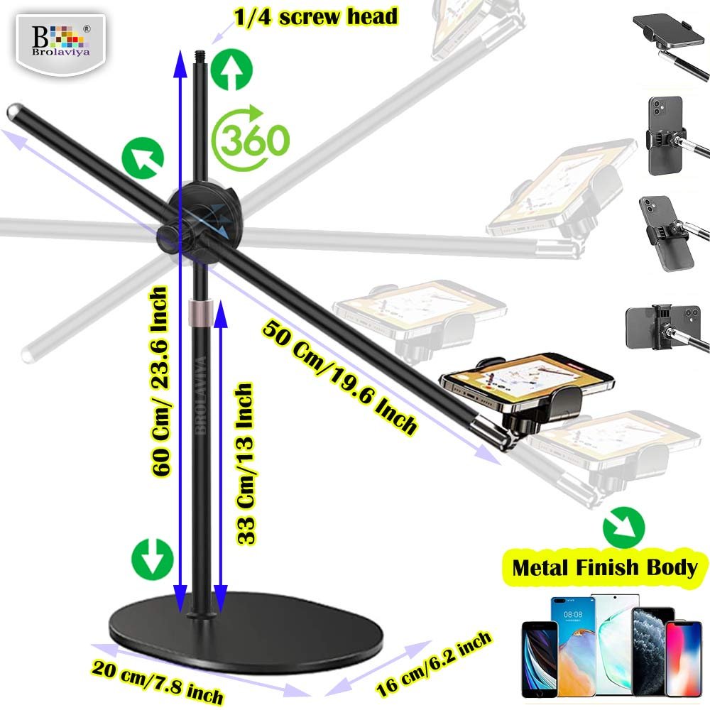 BROLAVIYA® Overhead Video Floor Stand, Premium Metal Body, 1/4" Head For Webcam, Gopro, 36 - Image 6