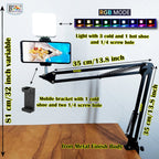 BROLAVIYA® Overhead Video Mobile Stand with Rechargeble RGB LED Video Light, Metal Long Ar - Image 2