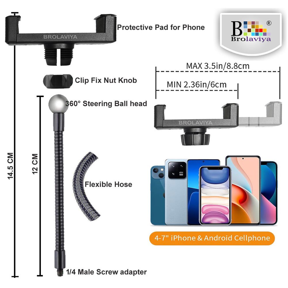 BROLAVIYA® 2 Pcs Flexible Hose Mobile Phone Gooseneck Clip with 1/4 Male Thread For LED Ri - Image 2