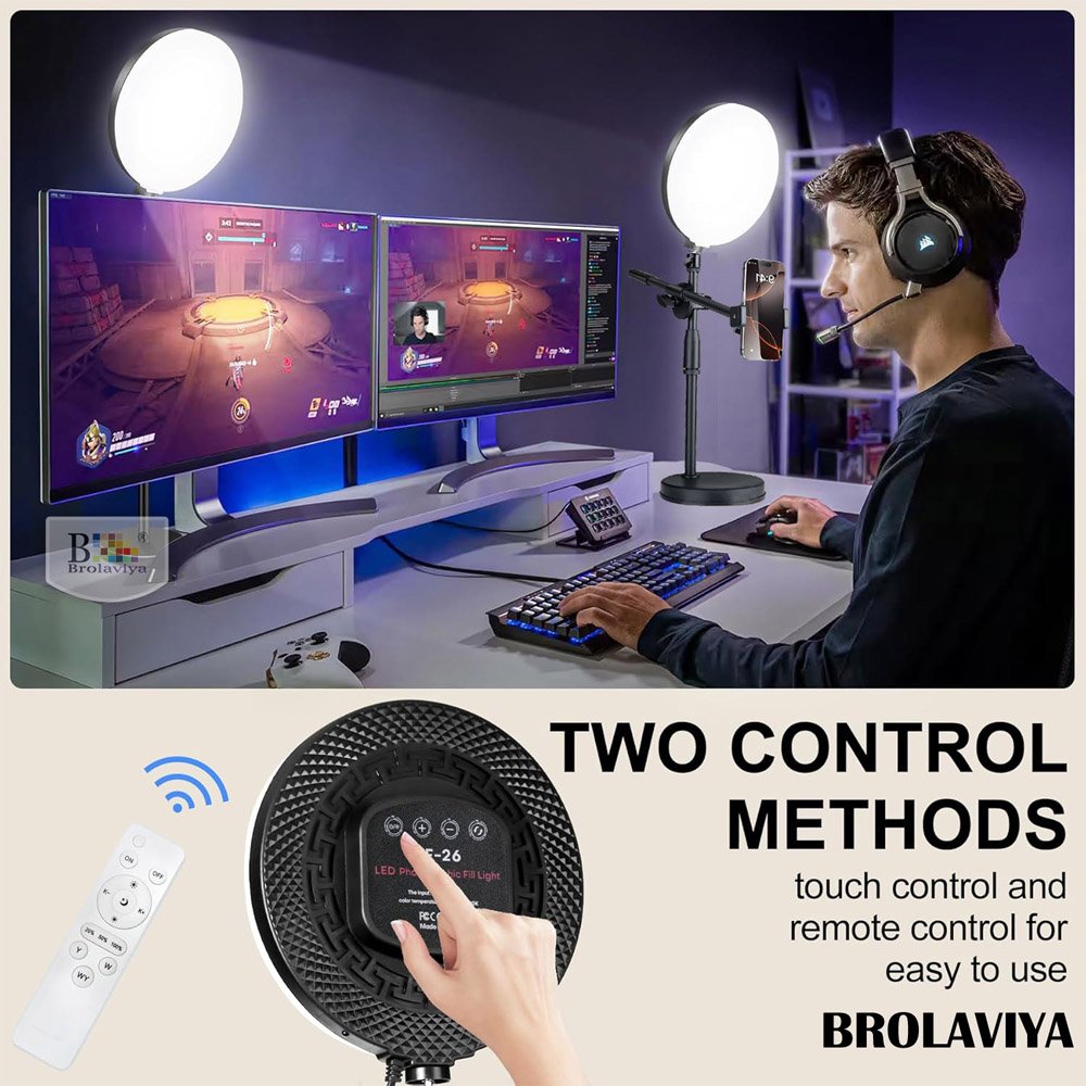 BROLAVIYA® Overhead Video Floor Stand with Full-Screen Fill 10" Ring Light with Remote, Me - Image 3