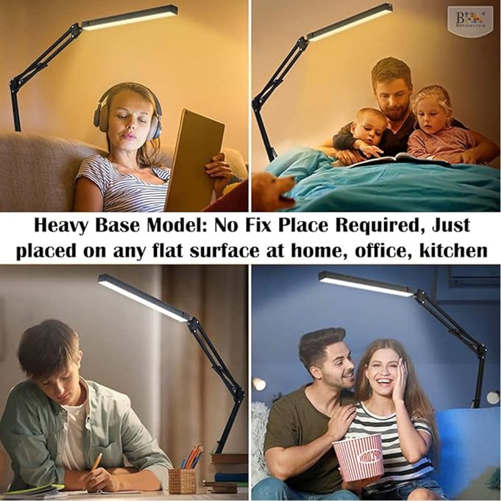 BROLAVIYA® Heavy Base LED Desk Lamp Light with Metal Arm Table Lamp Stand, 3 Lighting Mode - Image 2