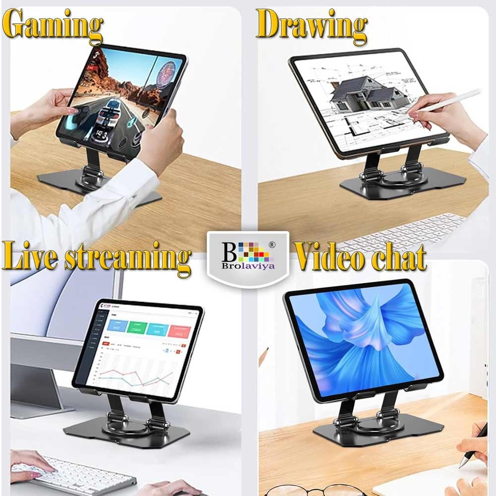 BROLAVIYA® Desktop 360 Rotating Base, Metal Stand Holder, Foldable, Compatible with iPad,  - Image 2