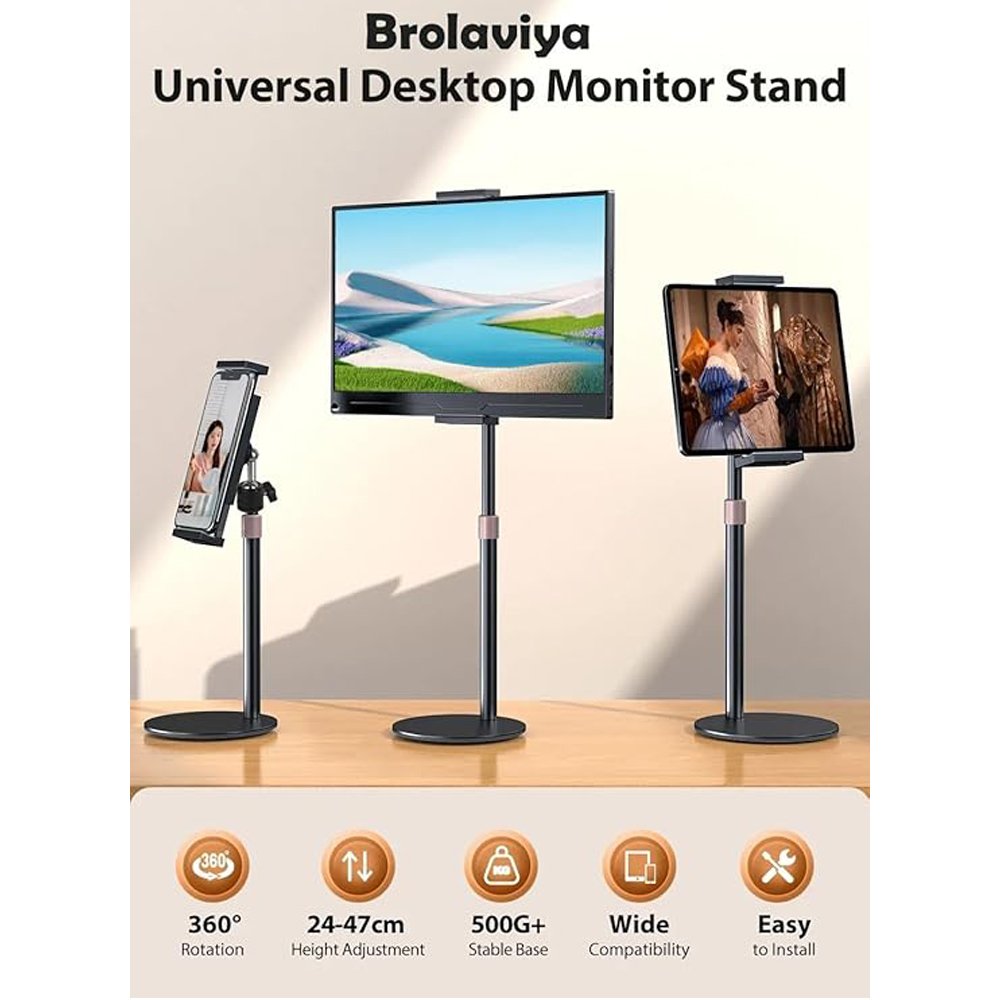 BROLAVIYA® Metal Body Premium Tablet and Mobile Stand, Adjustable Height with 360 Rotatabl - Image 2