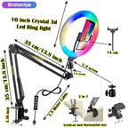 BROLAVIYA® Overhead Video Mobile Stand, New Crystal 3D LED 10 Inch RGB Ring Light, 2 Way B - Image 3