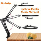 BROLAVIYA® No Shadow Overhead Video Mobile Stand with 10 inch Selfie Ring Light, Metal Arm - Image 4