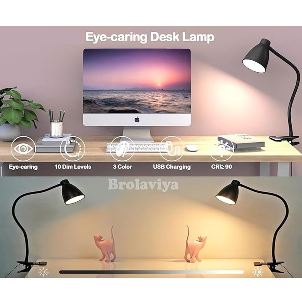 BROLAVIYA® 10W LED Reading Desk Light Lamp with USB Powered, 38 LEDs, Gooseneck Clip Metal - Image 2