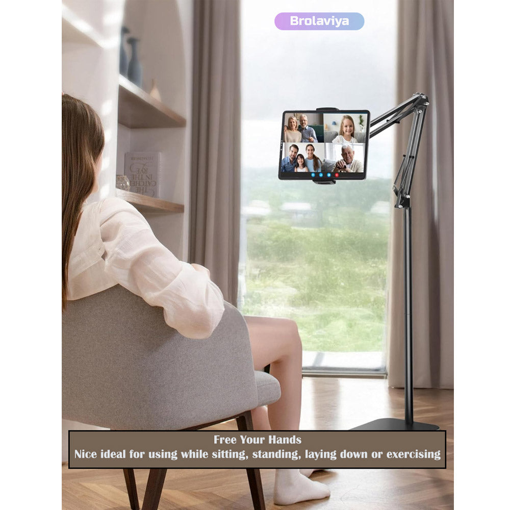 (Renewed) BROLAVIYA® Universal Floor Tripod Stand For 4-10.2 Inch with Gooseneck Clip Lazy Arm For Mobiles and Tablets