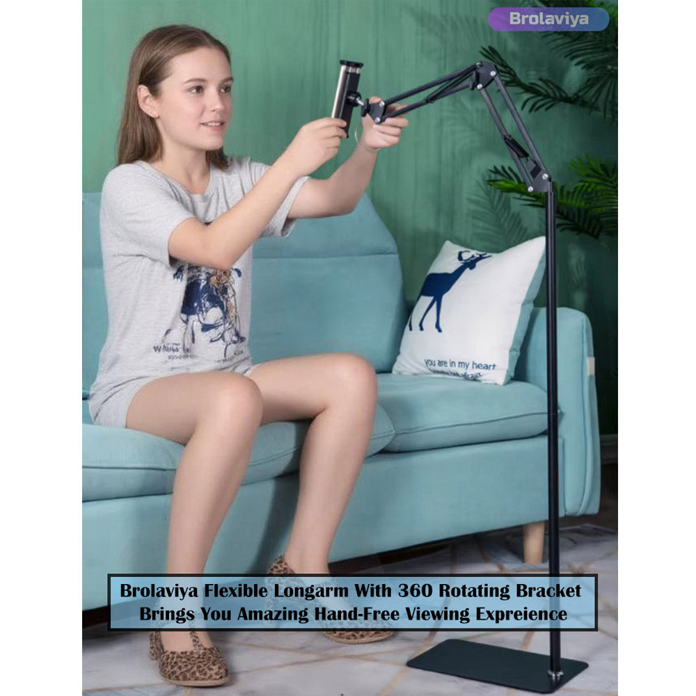 (Renewed) BROLAVIYA® Universal Floor Tripod Stand For 4-10.2 Inch with Gooseneck Clip Lazy Arm For Mobiles and Tablets