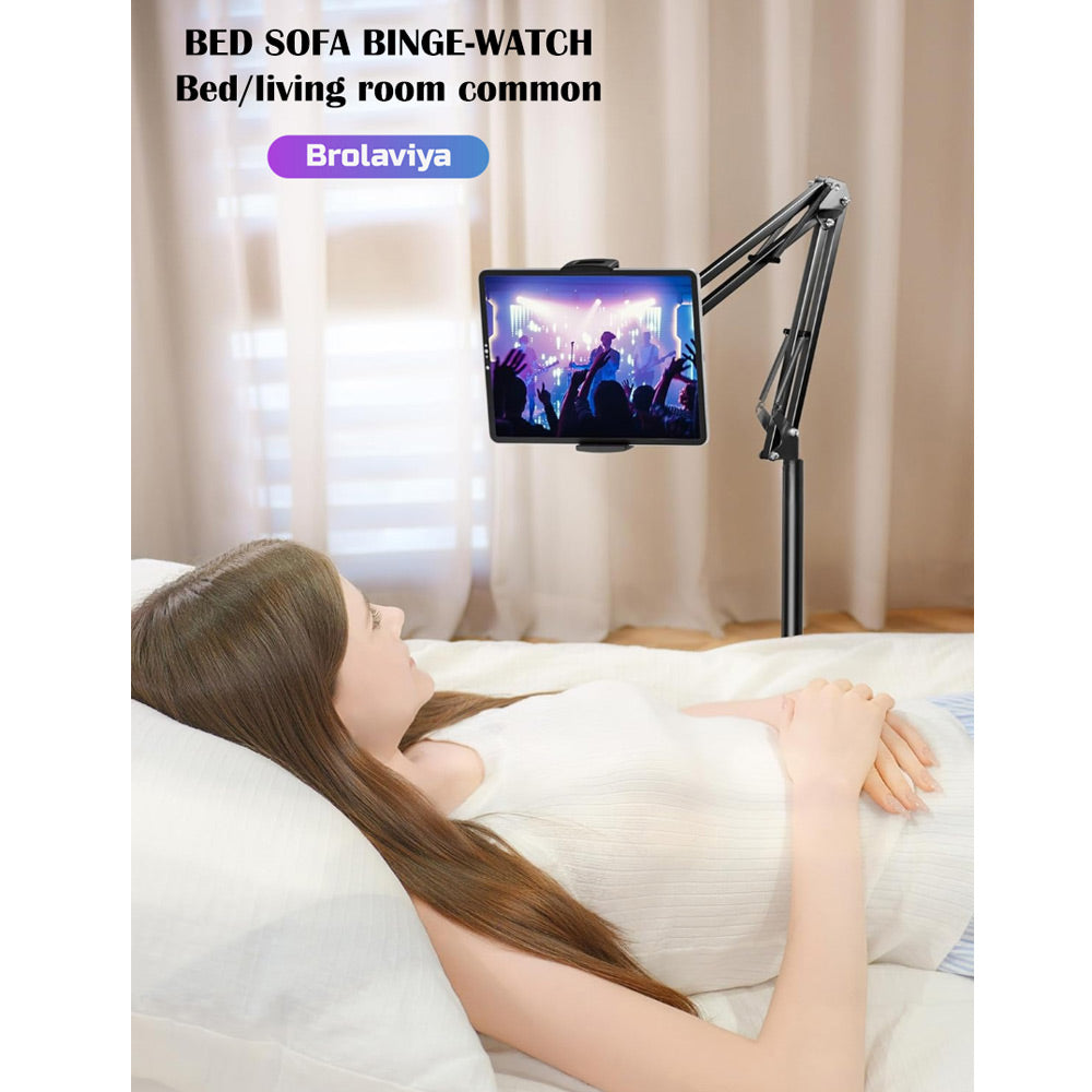 (Renewed) BROLAVIYA® Universal Floor Tripod Stand For 4-10.2 Inch with Gooseneck Clip Lazy Arm For Mobiles and Tablets