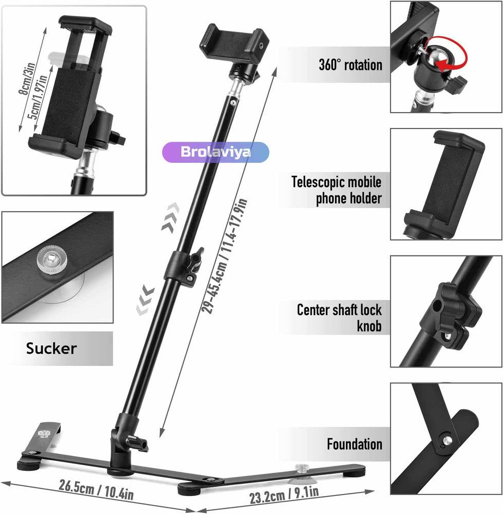 (Renewed) BROLAVIYA® Overhead Video Mobile Metal Desktop Stand with 1/4" Male Adaptor For Camera, Gopro and Mobile Bracket For Online Teaching, Video, Desktop, Bedroom, Office