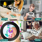 BROLAVIYA® Overhead Heavy Base 5X Magnifying Glass with LED Light and Stand, 3 Color Modes Dimmable, Flexible Metal Arm, Magnifier Desk Lamp for Crafts, Makeup, Reading, Photography – Black
