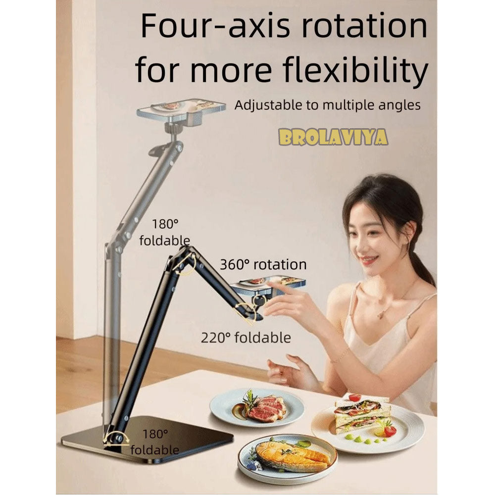 BROLAVIYA® Desk Mount Adjustable Multi Angle Long Arm Stand for Phone and Tablets 4-11 Inch, for Live Streaming, Online Learning, Overhead Drawing