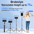 BROLAVIYA® Tablet Tripod Floor Stand, Adjustable up to 75″, Fits 4.7″-12.9″ Phones & Tablets, Compatible with iPad Pro/Air/Mini, Galaxy Tab, for Live Streaming, Office, Cooking & Fitness