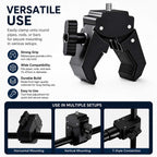 BROLAVIYA® Camera Super Clamp with Male 1/4"-20 Screw Mount, Adjustable Crab Clamp for Photography Equipment, Monitor, LED Light, Action Camera, Fits 13-47mm Pipes, Rods & Bars