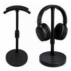 BROLAVIYA® Headphone Stand for Desk, Adjustable Height Headset Holder with Built-in Phone Stand, Universal Gaming Headphone Stand, Stable Weighted Base for Over-Ear & On-Ear Headphones, Black