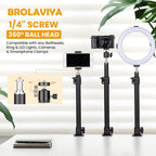 BROLAVIYA® Desk Stand with 1/4″ Screw Mount, Adjustable Desktop Mount for Mobile, Ring Light, Camera, Webcam & LED Video Light, 360° Ball Head, Metal Table Clamp Stand for Live Streaming & Recording