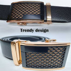 BROLAVIYA® Universal Adjustable Automatic Ratchet Buckle Mens Belt, Length 110 CM, Gold Grill Style