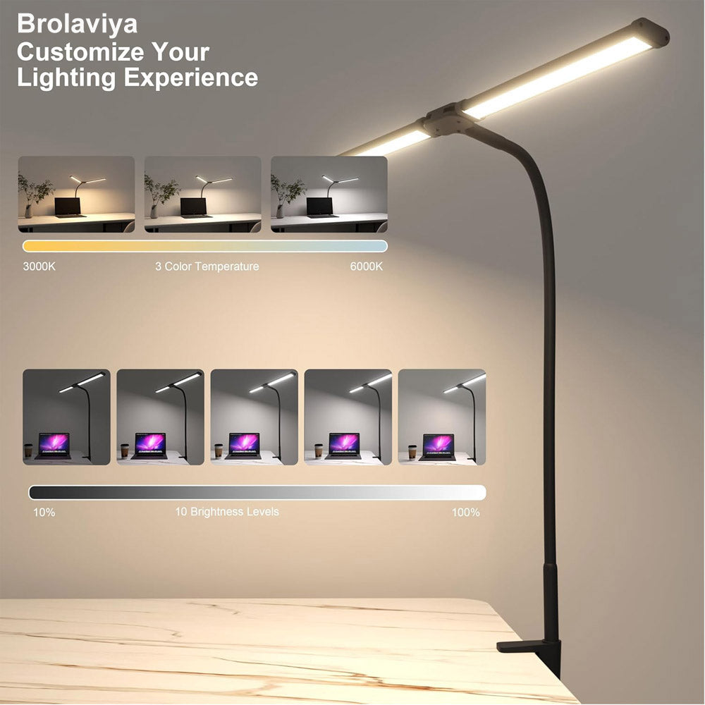 BROLAVIYA® Overhead LED 2 Head Dimmable Desk Lamp Light with Multi-Angle Rotation, 3 Lighting Modes for Home, Office, Desktop, Bedroom, Reading