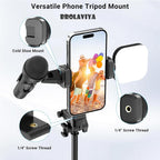BROLAVIYA® Mobile Tripod Mount with 1/4" Screw Thread, 360° Rotate 180° Tilt Phone Holder with Cold Shoe, Versatile Mount Adapter for iPhone, Tripod, Selfie Stick, Camera Stand