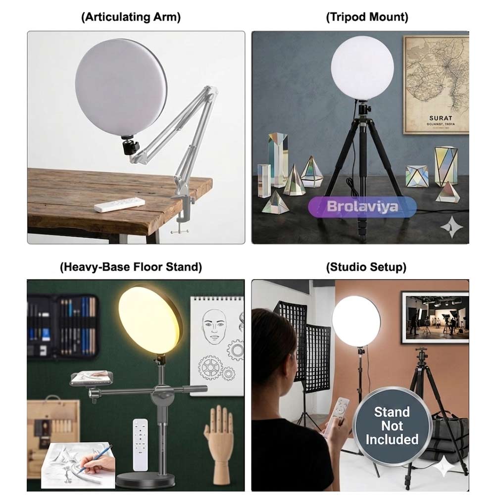BROLAVIYA®  Full Screen Fill 10 inch Ring Light with Remote Control, Dimmable 3 Color Modes Adjustable Brightness, for Home, Office, Studio, Video Lighting (Stand Not Included)
