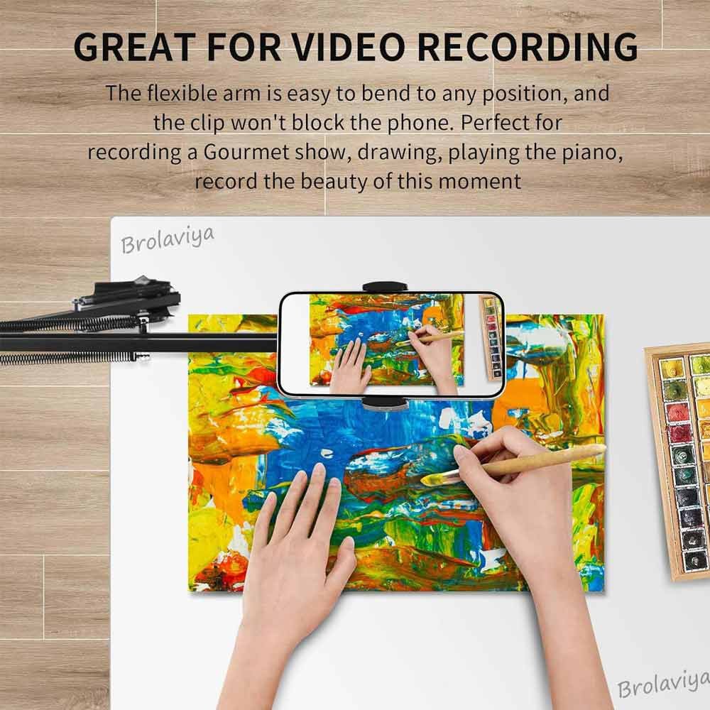 BROLAVIYA® Overhead Video Mobile Stand, New Extra Long Arm, 1/4" Head 2 Way Base Clamp and - Image 4