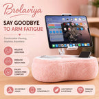 BROLAVIYA® Plush Tablet Holder Pillow with Adjustable Phone & Tablet Stand, Hands-Free Lap Desk with Dual Snack Bowls, Soft Portable Holder for Bed, Couch & Travel, Fits 4.7″–12.9″ Devices