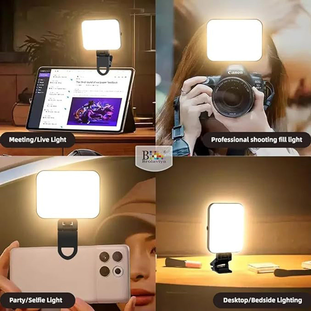 BROLAVIYA® Magnetic Full RGB Color LED Video Light, 1800mAh Rechargeable, Adjustable Brightness with Clip and ¼ Thread, for Phones, Laptops, Cameras, Selfie, Photography, Video Conference, W80, Black
