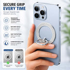 BROLAVIYA® Magnetic Phone Ring Holder Grip, Ultra Slim Metal Finger Ring Stand with 360° Rotation, Strong Magnet, Kickstand for iPhone 16/15/14/13/12 Series & Magnetic Compatible Cases, Silver