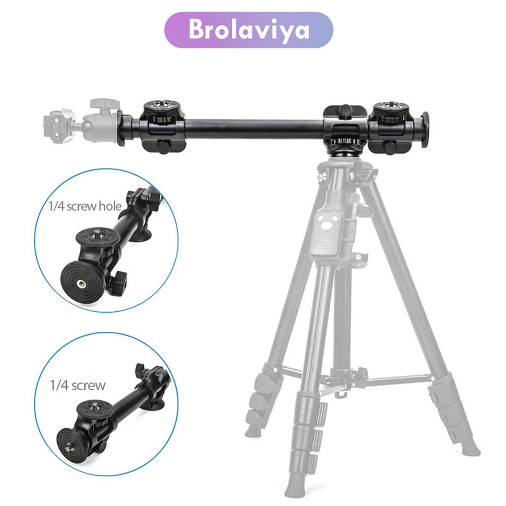BROLAVIYA® Four-Head Crossbar Camera Support Frame, 63cm Horizontal Rod Extension Pole, 1/4 Screw Mount, 5KG Bearing Capacity, Vertical Shooting Tripod Adapter for DSLR, Mobile Phone, Live Broadcast