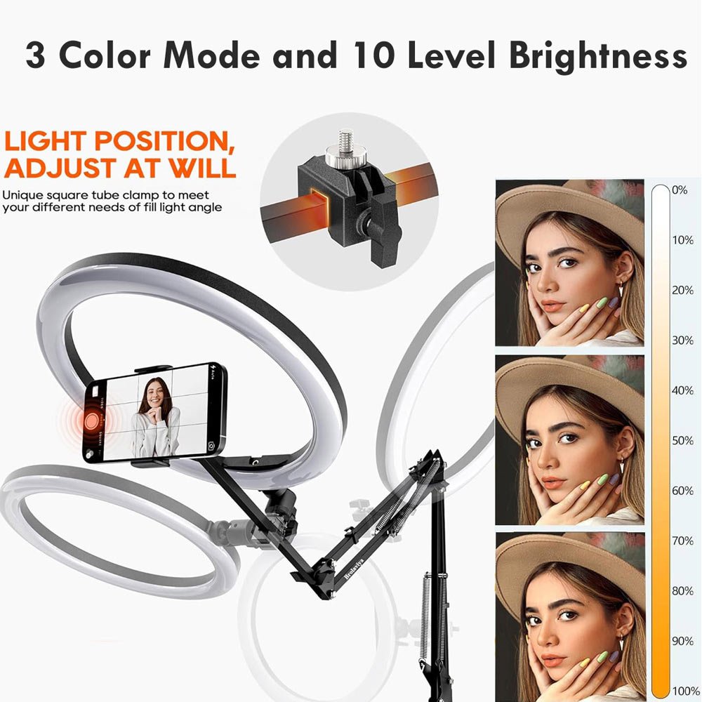 BROLAVIYA® No Shadow Overhead Video Mobile Stand with Extra Long Metal Arm, 12 Inch Large  - Image 3