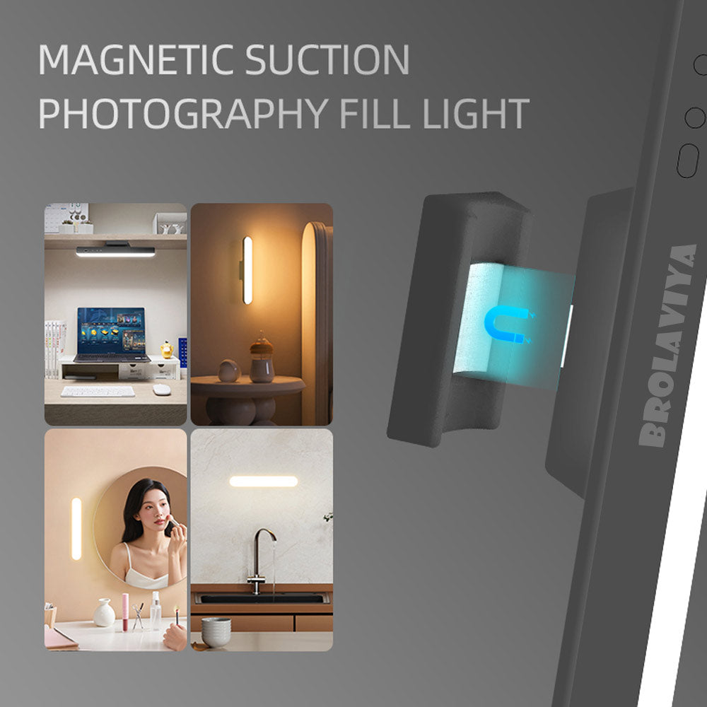 BROLAVIYA® Magnetic RGB Fill Light with Stand and Clip, Rechargeable, Adjustable Brightness & Color Temperature, Portable Photography Lighting for Selfie, Makeup, Live Streaming & Video Recording
