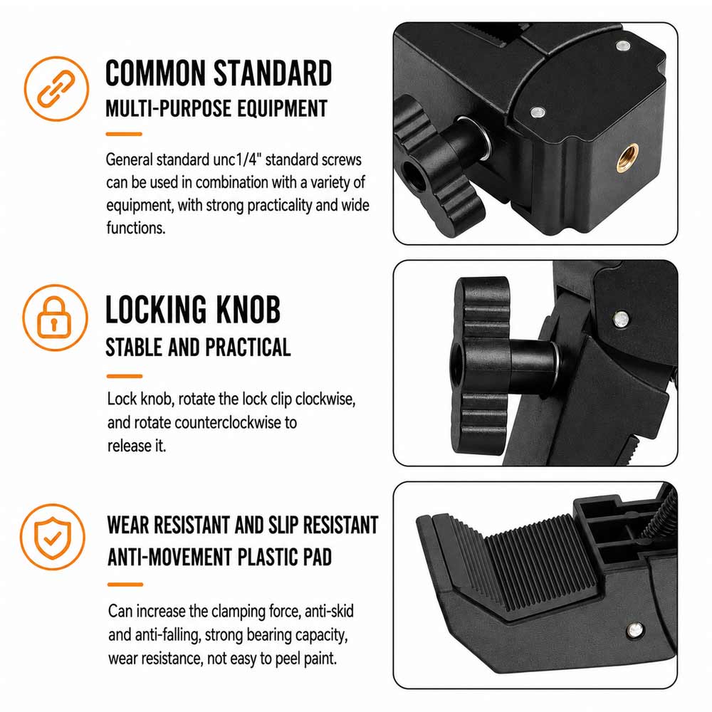 BROLAVIYA® Super Clamp with 1/4″ Interface Female Thread Mount, Adjustable Camera Clamp for 13-47mm Rods & Poles, Universal Mount for DSLR Camera, Action Camera, LED Light, Microphone, Bike & Tripod