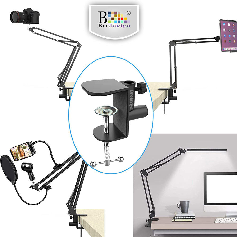 BROLAVIYA® Large Desk Base Clamp Mount for Microphone Boom Scissor Arm, Table C Clip for Articulating Arm Stand Or Mic Stand Fits Up to 2.36 Inch 6 CM Thickness