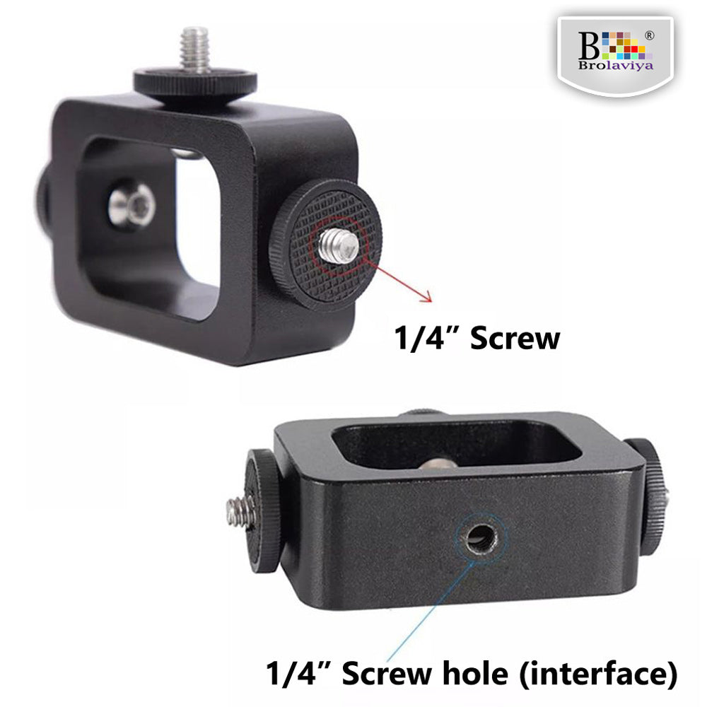 BROLAVIYA® 3 in 1 Holder Head Mount Metal Bracket with 1/4 Adapter Holder for Live Broadcast Selfie Camera Phones Compatible with Tripod, Monopod, Boom Arm or Selfie Stick
