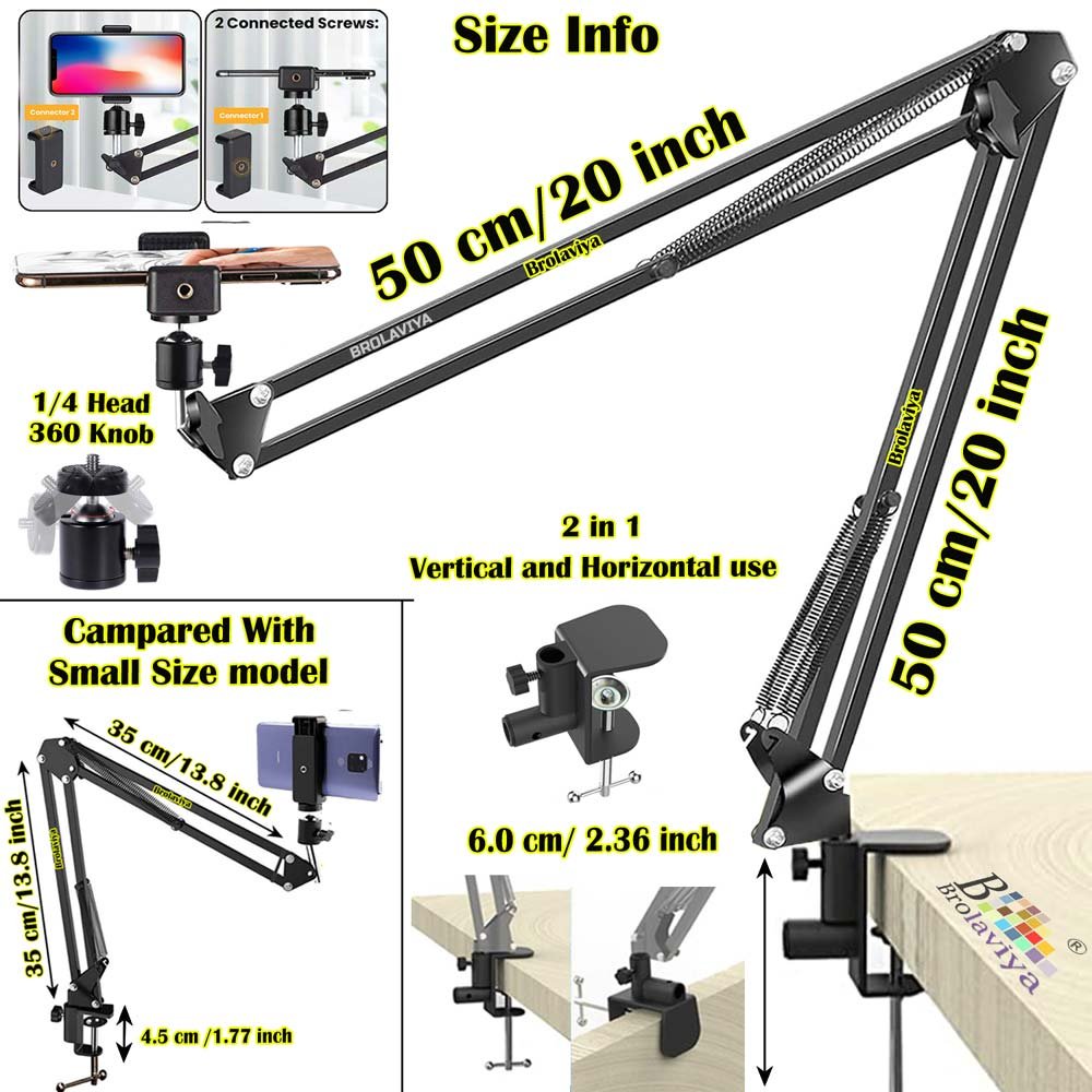 (Renewed) BROLAVIYA® Overhead Video Mobile Stand, New Extra Long Arm, Large 2 Way Base Cla - Image 8