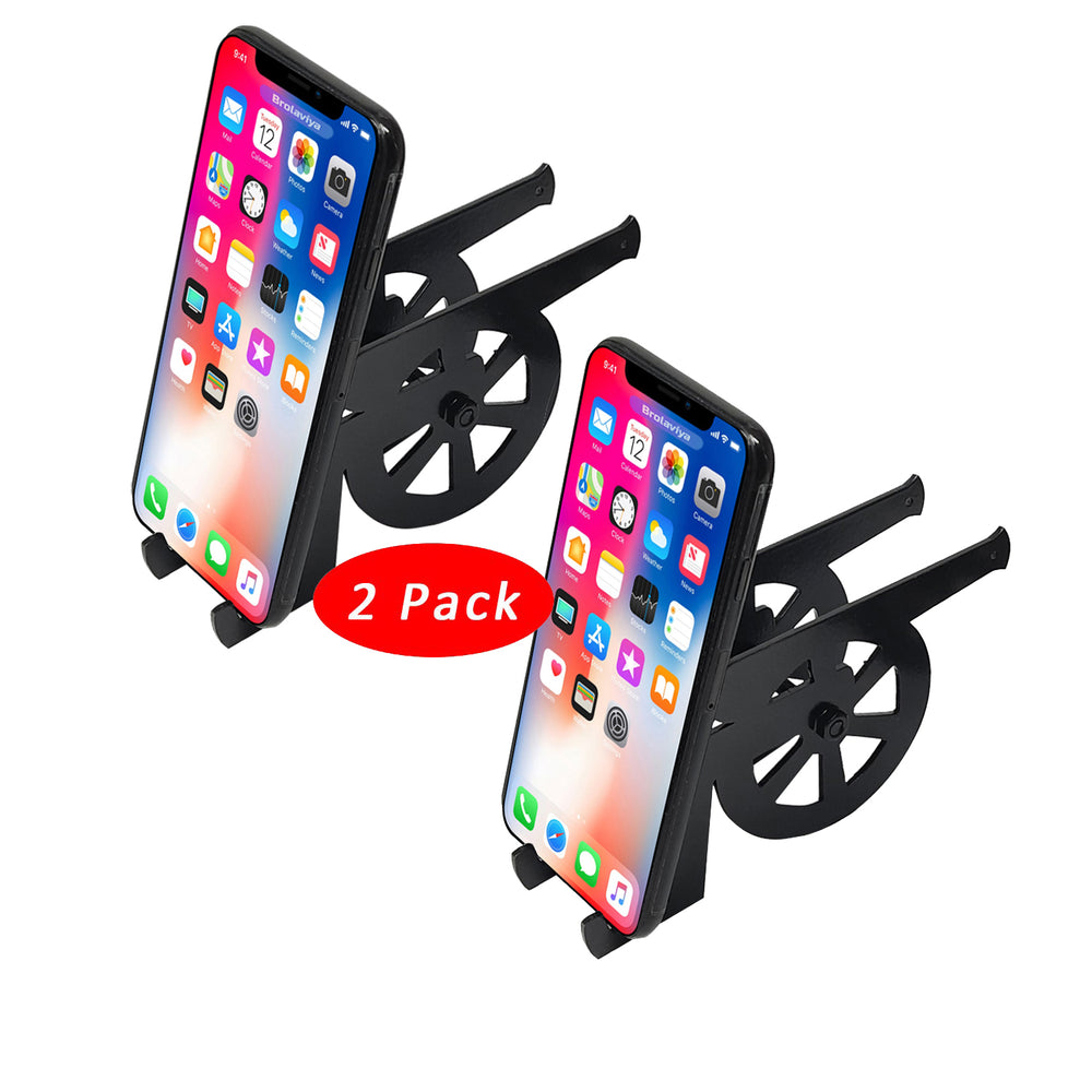 BROLAVIYA® Metal Body Cannon Shape Stand, Cradle, Holder, Stand For Office Desk, Fits for Smartphones Mobile / Tablets 4 - 9.7 Inch Black (2 Pack)