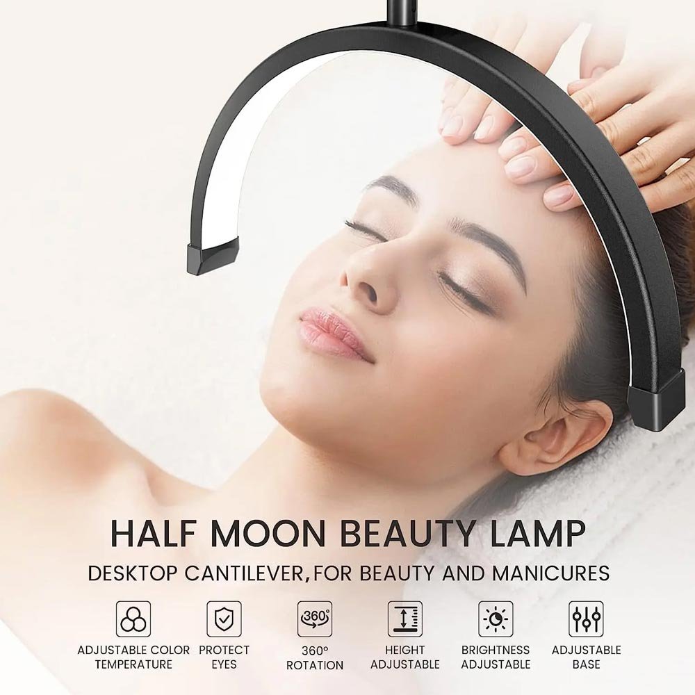 BROLAVIYA® 16 inch Half Moon Tabletop Lamp Light with 3 Axis Swing Metal Arm Stand, 3 Ligh - Image 3