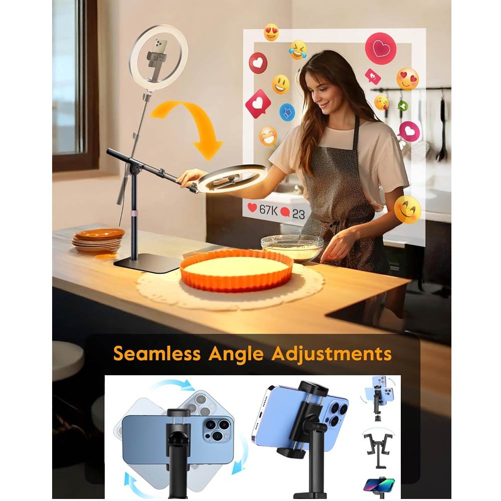 BROLAVIYA® No Shadow Overhead Video Mobile Floor Stand, Metal Arm, 10 inch Selfie Ring Lig - Image 2