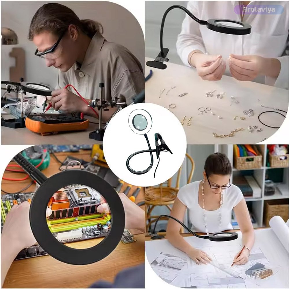 BROLAVIYA® Overhead 5X Magnifying Glass with 12cm Led Light, 3 Color Modes Dimmable, Flexi - Image 3