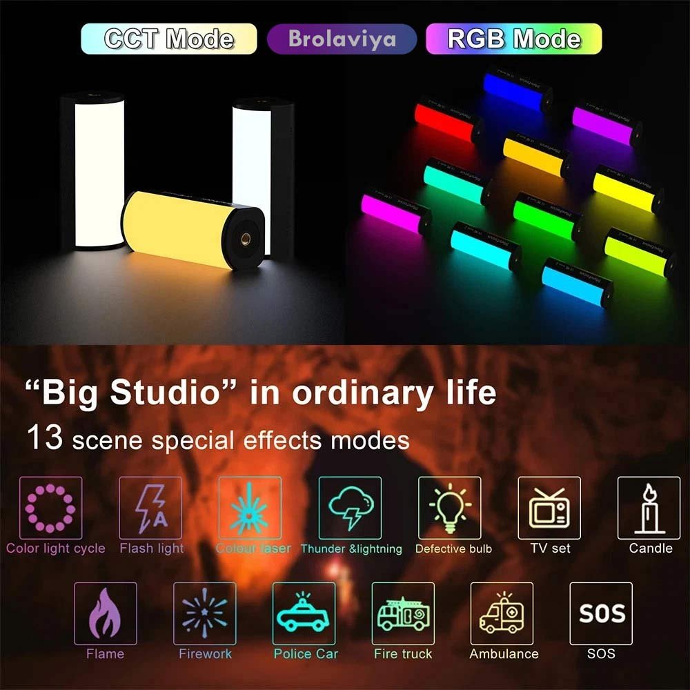 BROLAVIYA® Magnetic RGB Video Rechargeable Pocket Light, Wand Handheld LED Fill Lamp 2500K - Image 2