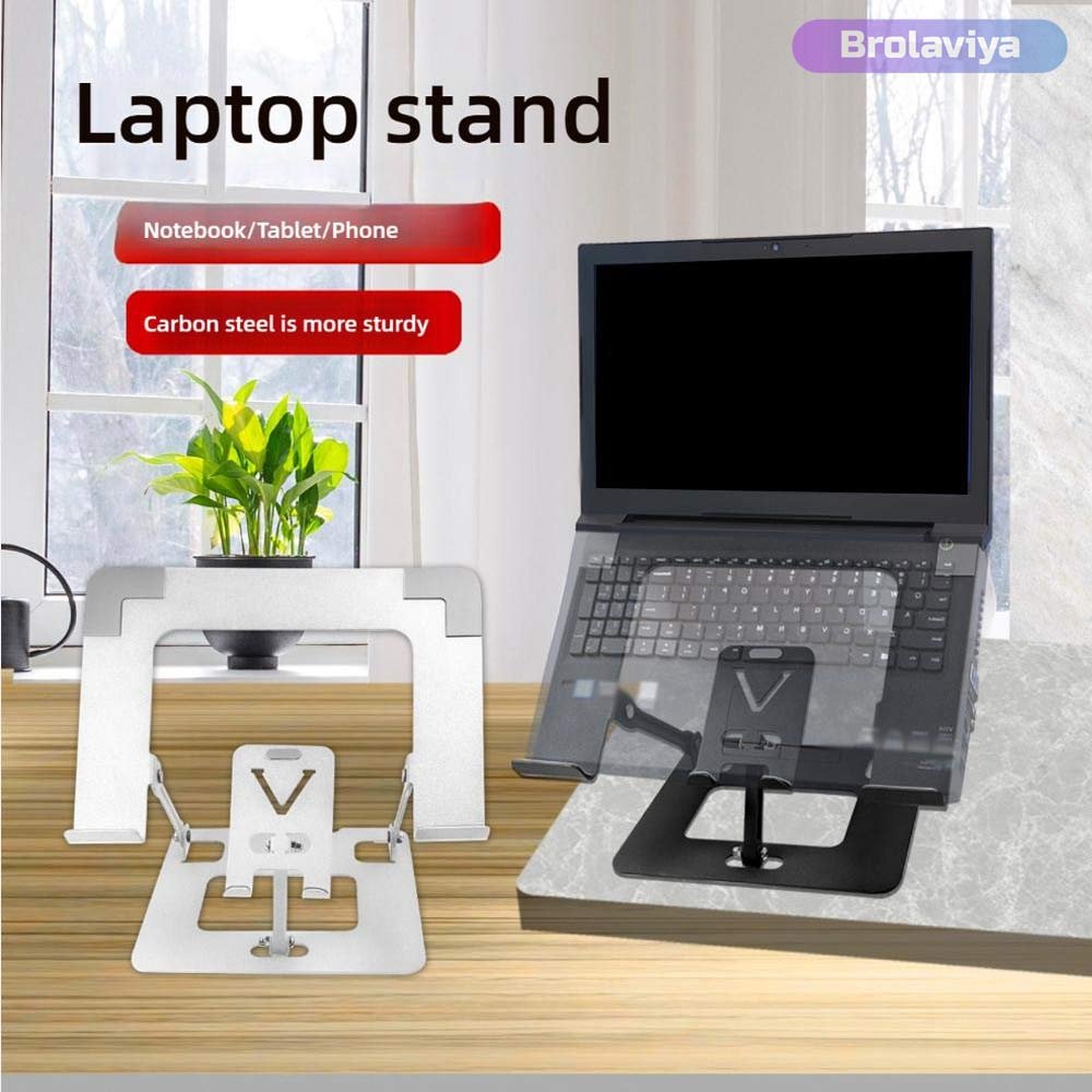 BROLAVIYA® Dual Laptop and Mobile Stand, Foldable Aluminum Riser with Heat-Vent, Portable  - Image 3