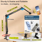 BROLAVIYA® Overhead Video Mobile Stand, New Magnetic Bracket with Extra Long Arm, 1/4" Hea - Image 3
