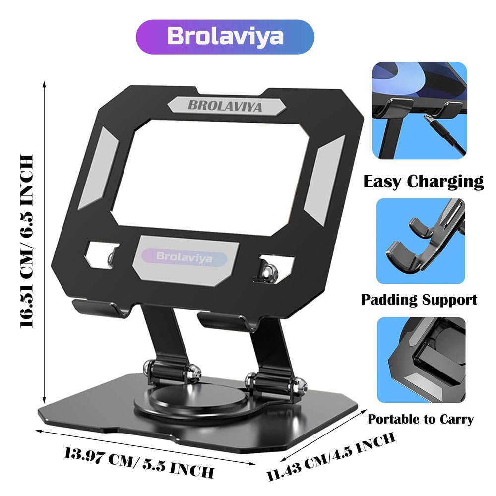 BROLAVIYA® Desktop 360 Rotating Base, Metal Stand Holder, Foldable, Compatible with iPad,  - Image 3
