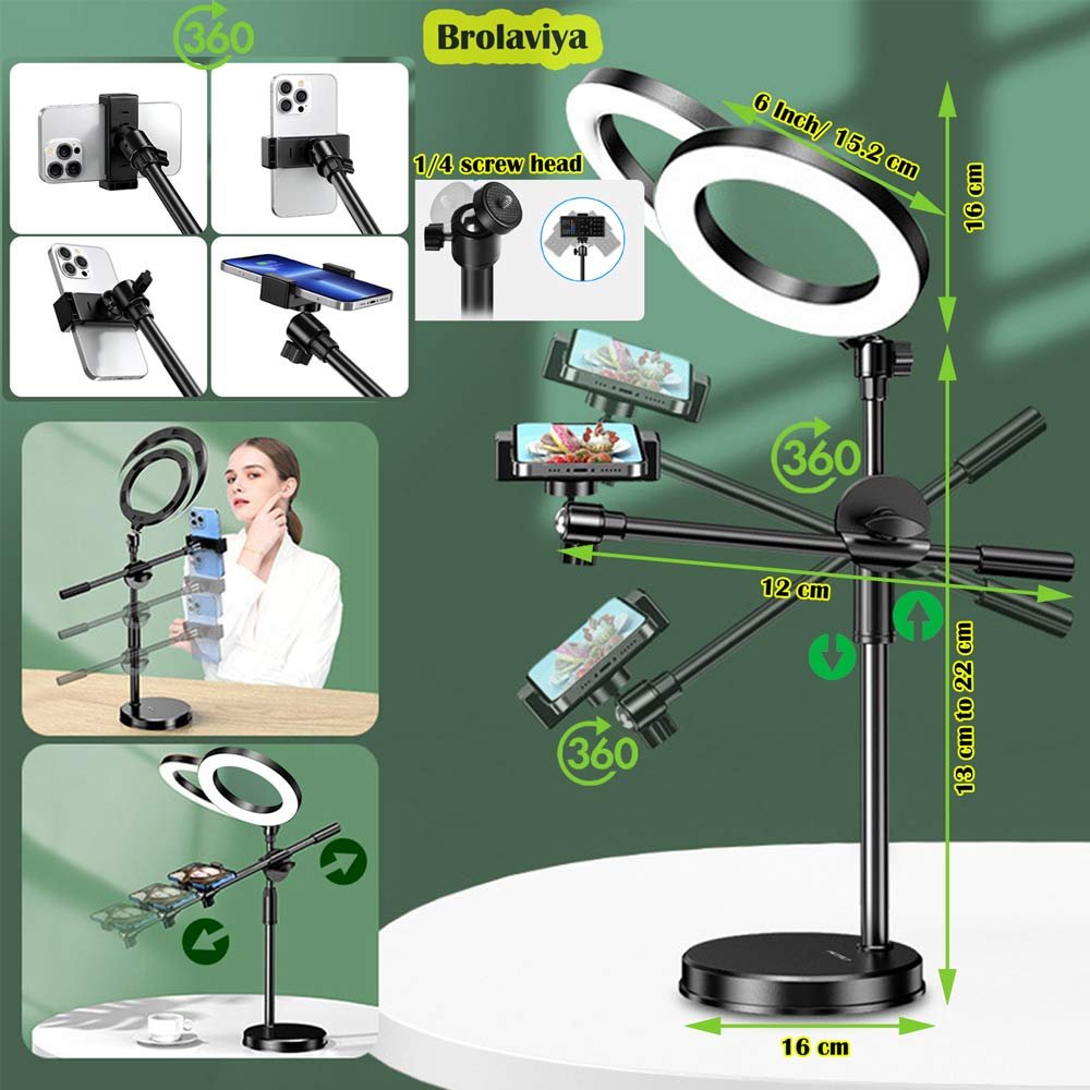 (Renewed) BROLAVIYA® Overhead Video Stand with 6 Inch Ring Light, Metal Rod, 1/4" Ball Hea - Image 3